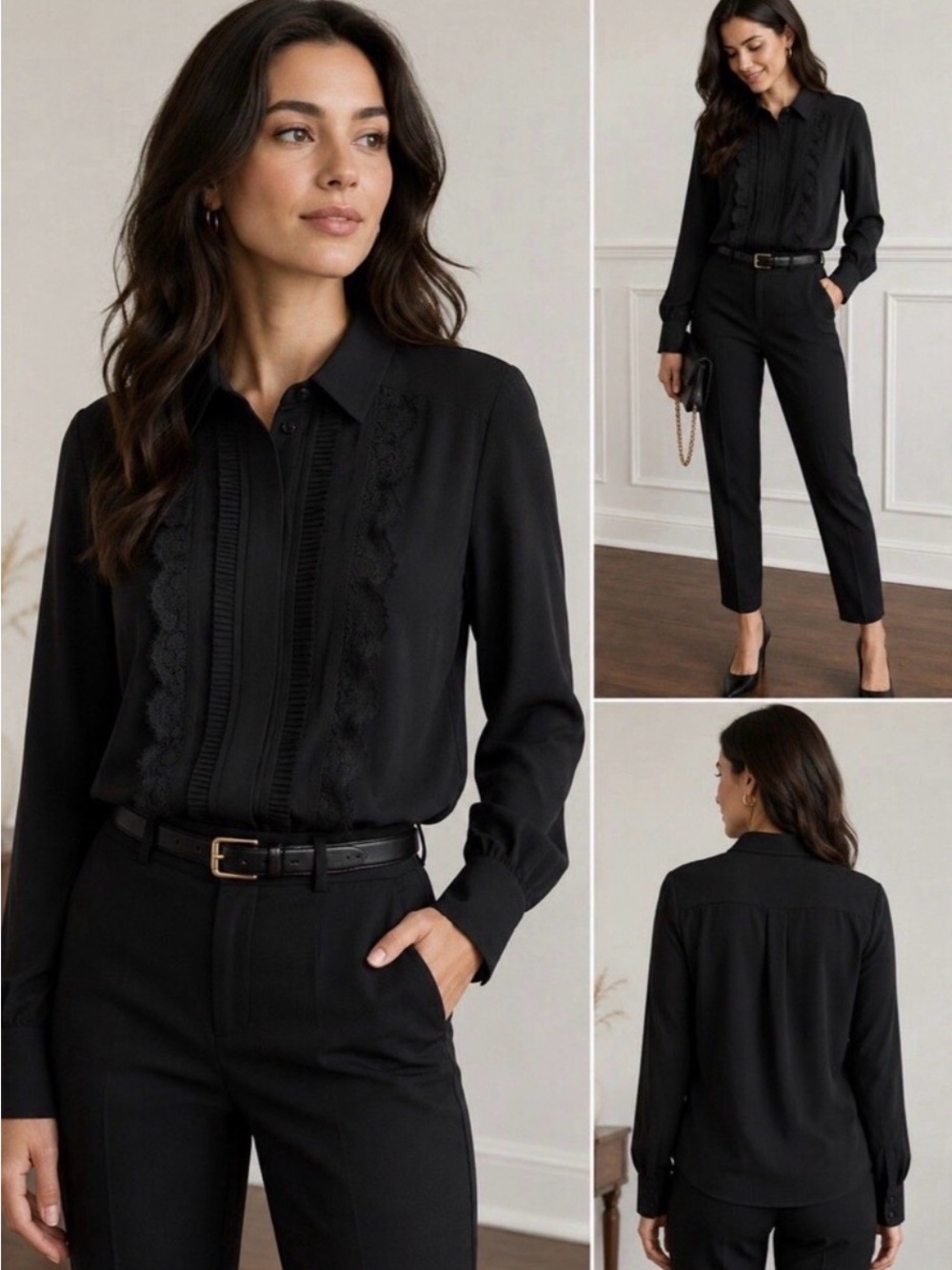 Escada Black Lace and Pintuck Blouse in women’s EU 40